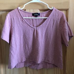 Lulus boxy cotton gauze cropped tee in pink/purple mauve color size small
